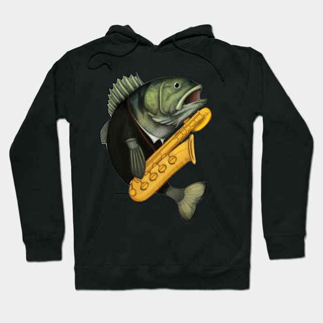 Largemouth Bass Baritone Saxophone Hoodie by JHeavenor